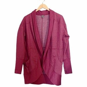 Eddie Bauer Cardigan Camp Fleece Wrap Burgundy Women’s Size Medium Cozy Lounge